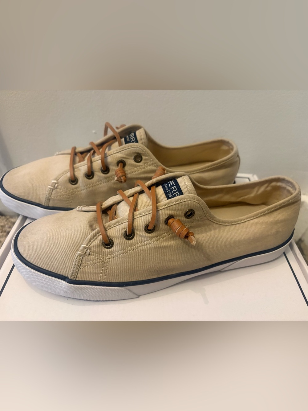 Sperry Women’s Beige Canvas Boat Shoes, Size 9.5